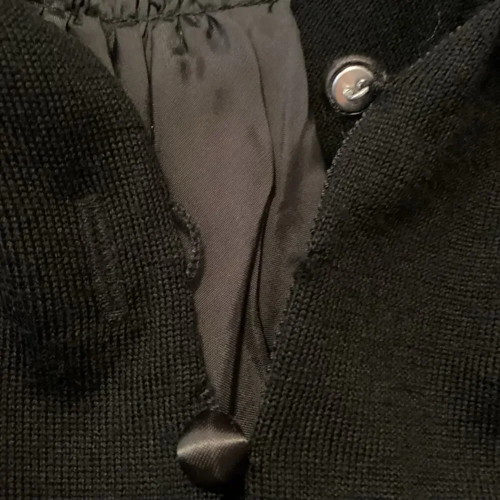 Sacai Satin Panel Back Fine Gauge Knit 100% Wool Cardigan Black S FLAW